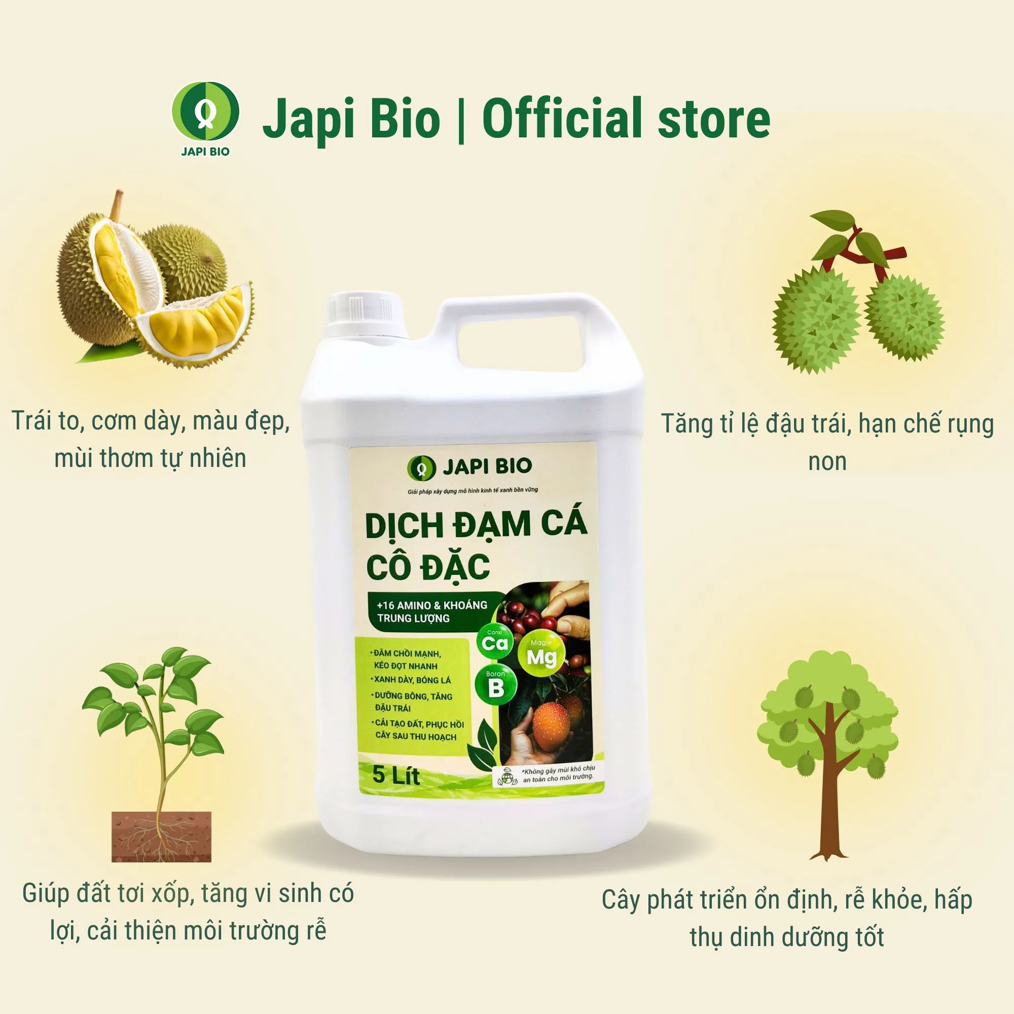 phân bón sầu riêng - đạm cá japi bio can 5 lít