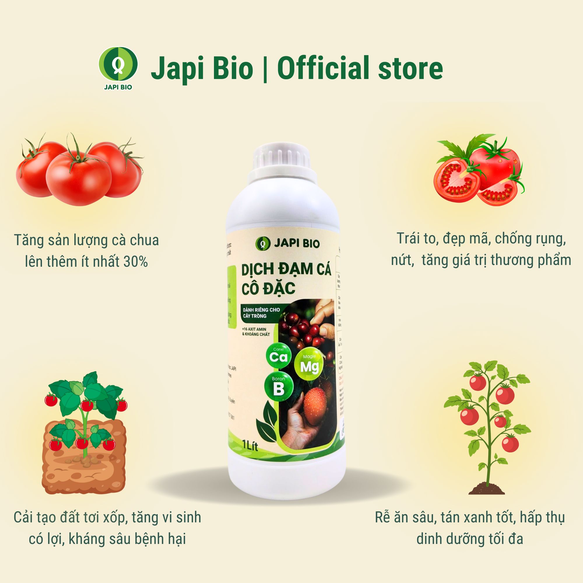 phân bón cà chua - đạm cá japi bio chai 1 lít