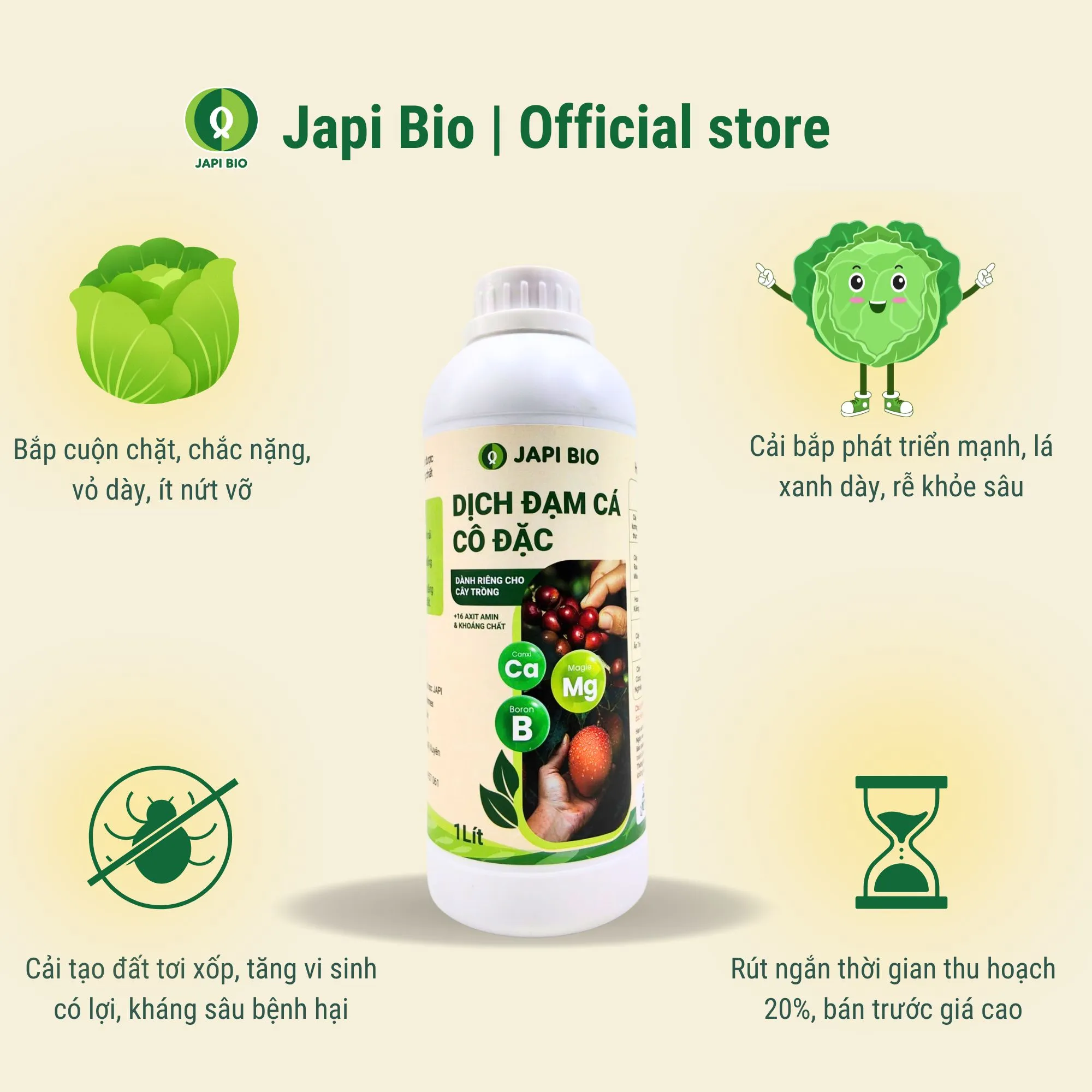 Phân bón cải bắp - đạm cá japi bio can 1 lít