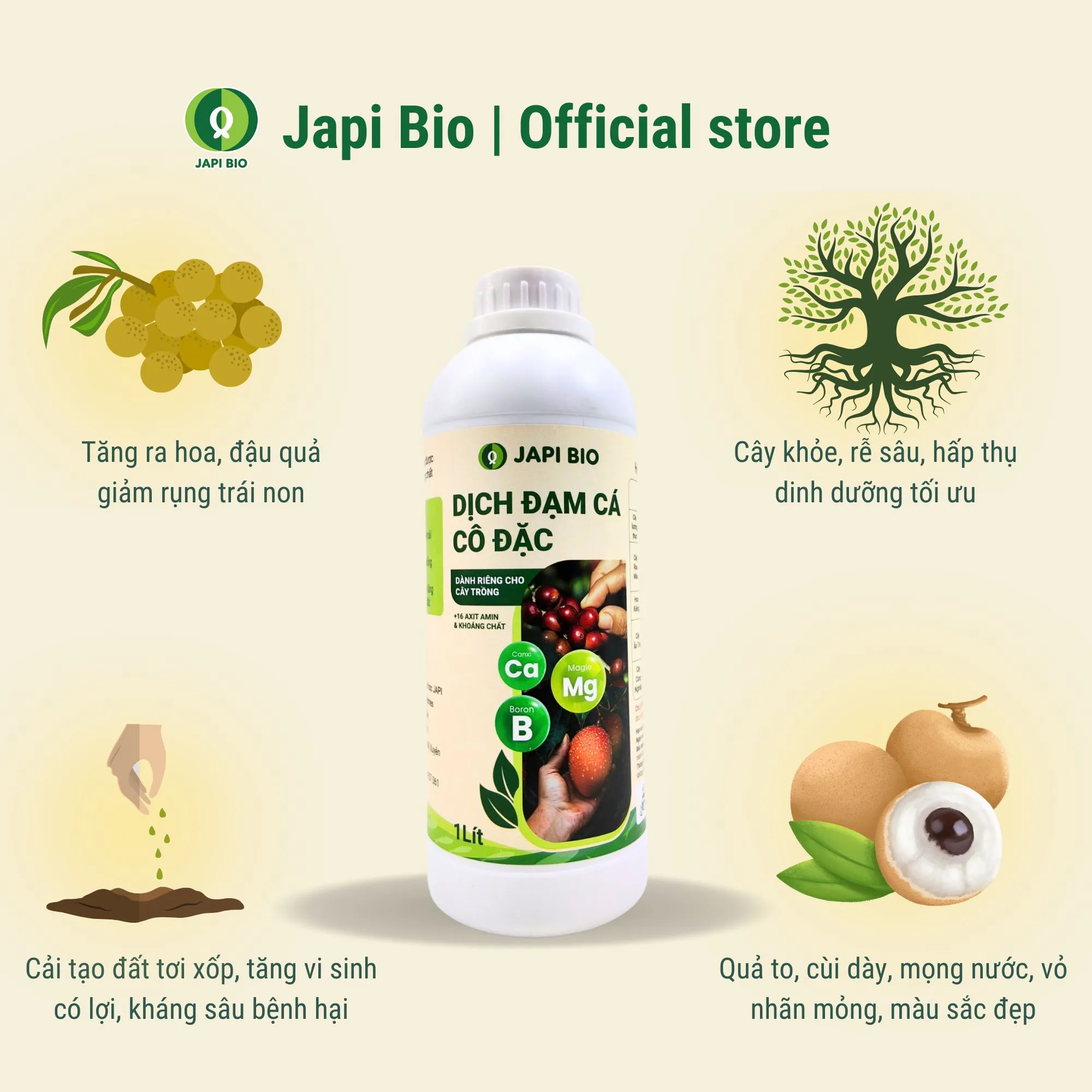 phân bón cây nhãn - đạm cá amino japi bio