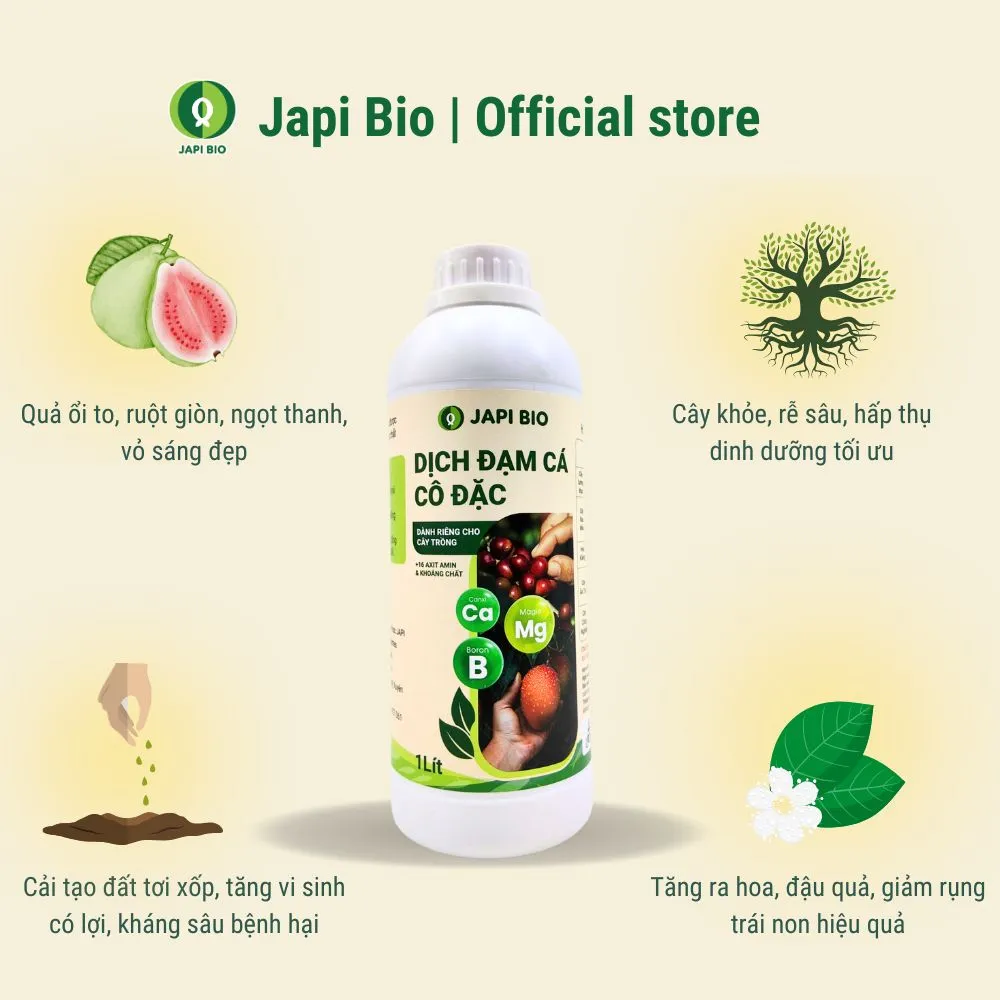 dam-ca-amino phân bón hữu cơ cho cây ổi - japi bio chai 1 lít
