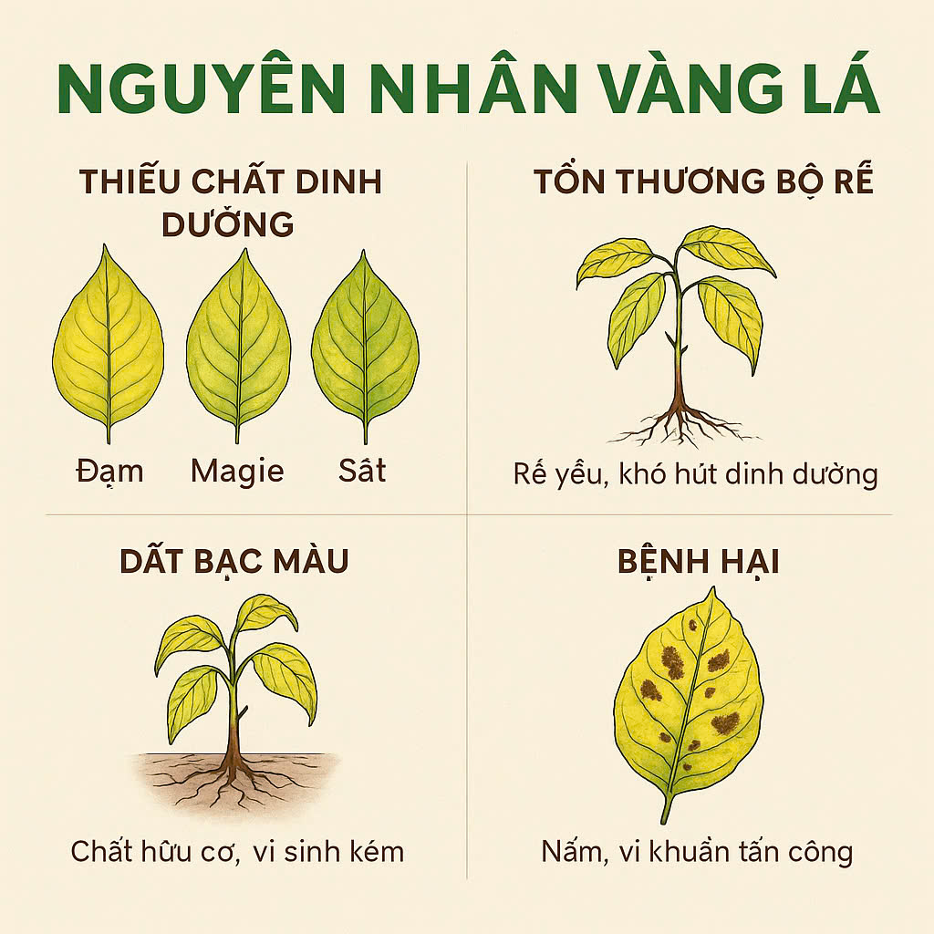 dam-ca-amino các nguyên nhân cây bị vàng lá